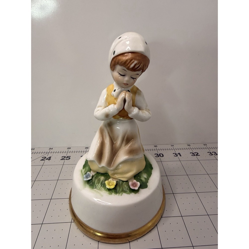 Vintage 1979 Enesco Praying Girl Porcelain Music Box Figurine Works Great